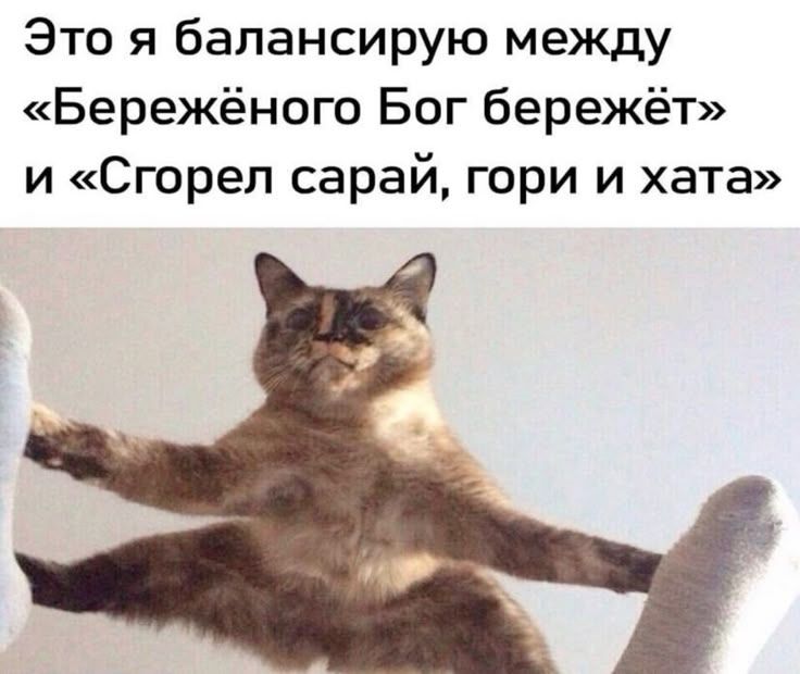 Это я балансирую между «Берегённого Бог бережё» и «Сгорел сарай, гори и хата»