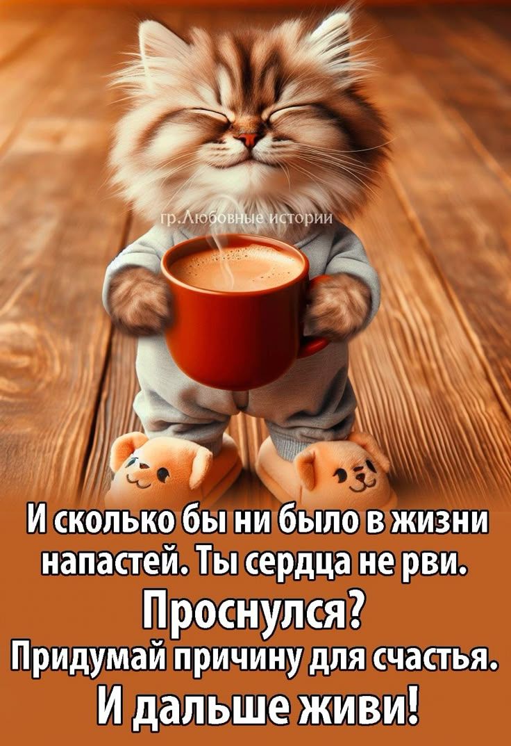 И сколько бы ни было в жизни напастей. Ты сердца не рви. Проснулся? Придумай причину для счастья. И дальше живи!