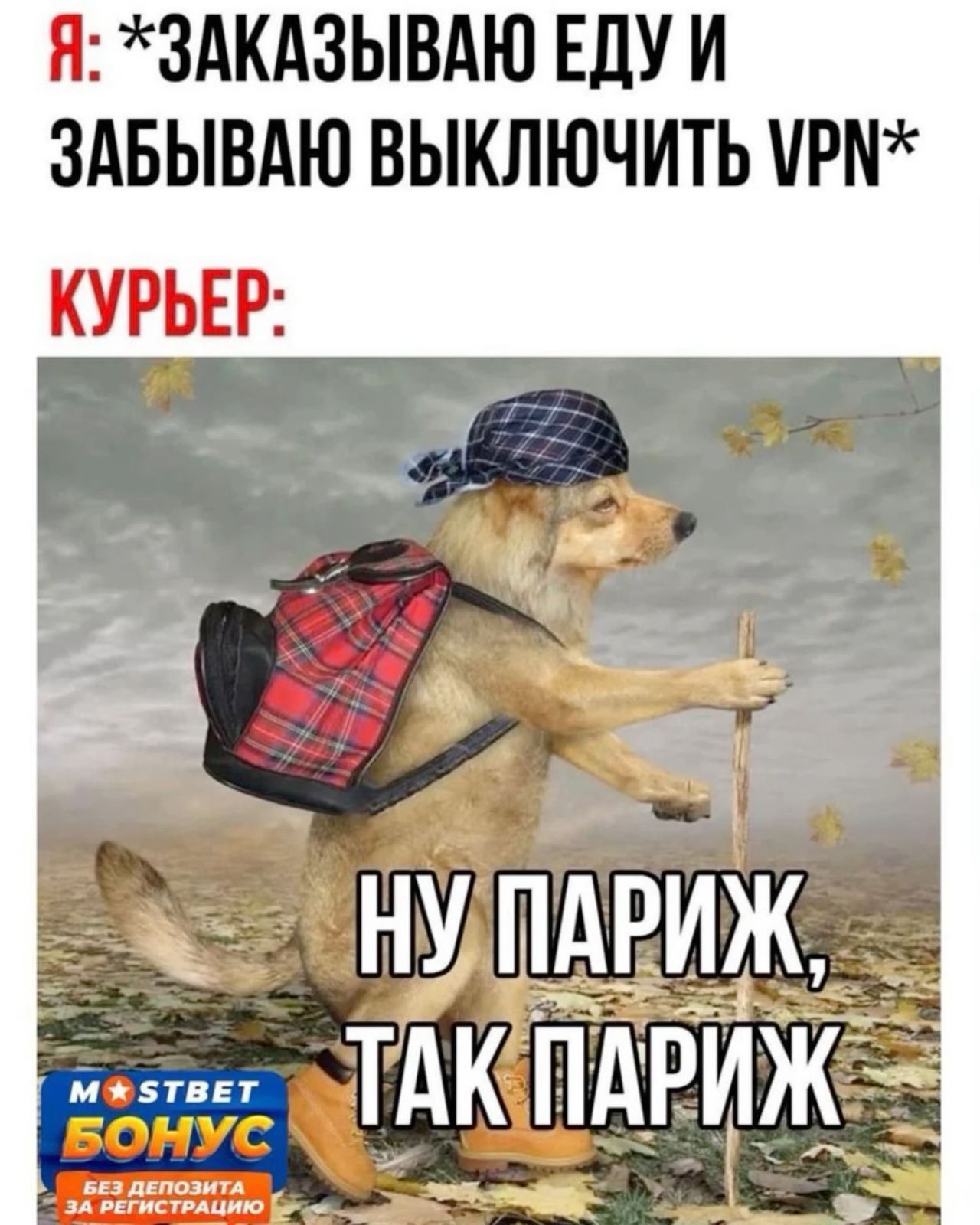 Я: *ЗАКАЗЫВАЮ ЕДУ И ЗАБЫВАЮ ВЫКЛЮЧИТЬ VPN* КУРЬЕР: НУ ПАРИЖ, ТАК ПАРИЖ