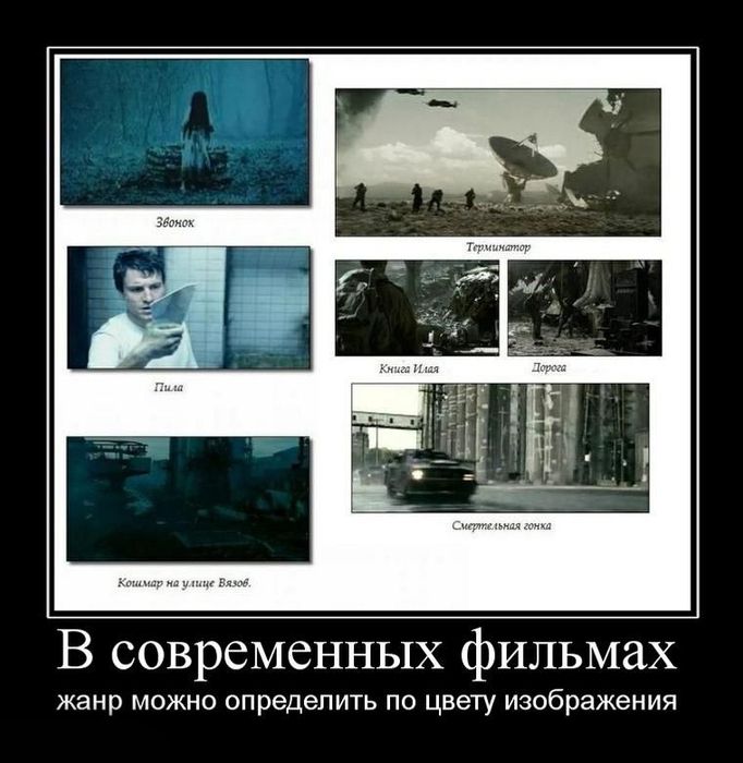 В современных фильмах жанр можно определить по цвету изображения