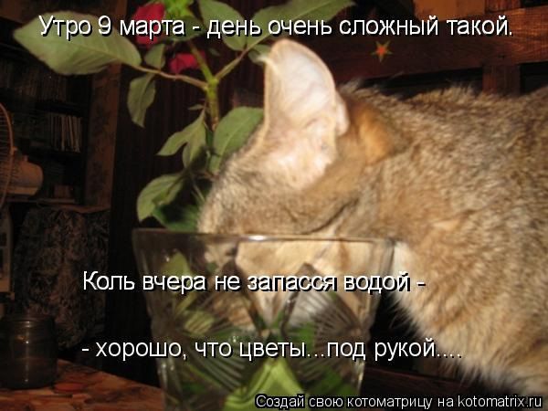 Утро 9 марта - день очень сложный такой. 
Коль вчера не запаса́лся водой - хорошо, что цветы...под рукой...