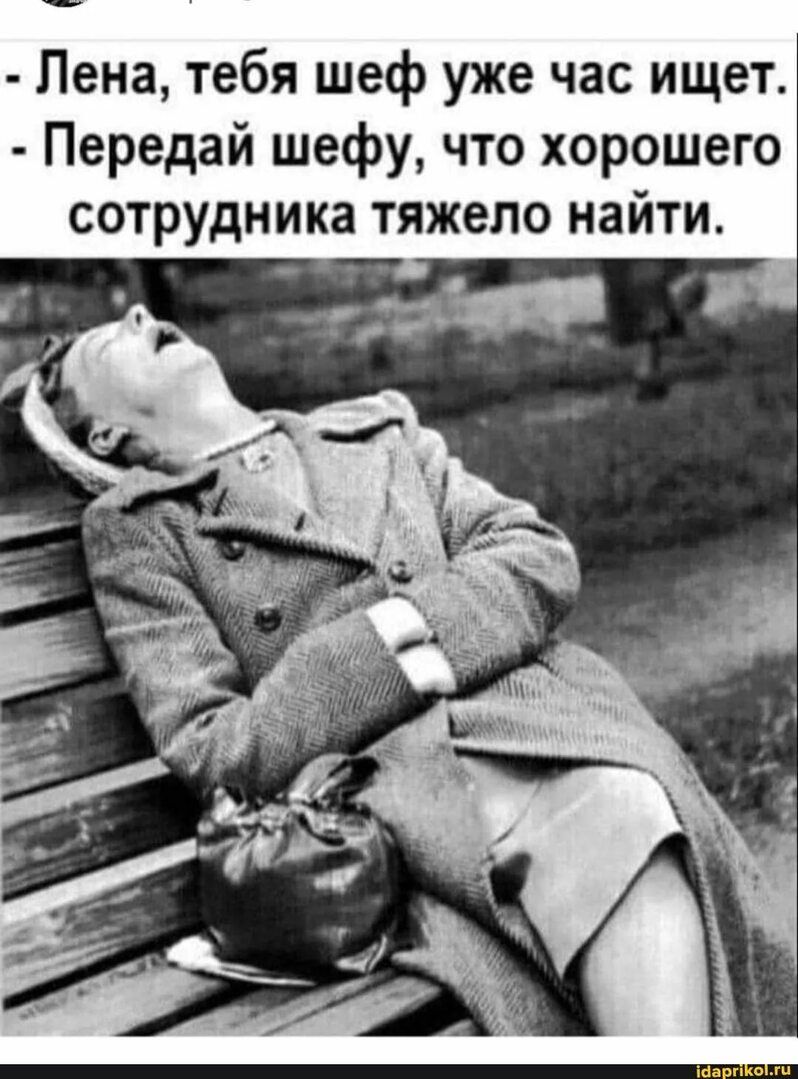 - Лена, тебя шеф уже час ищет. - Передай шефу, что хорошего сотрудника тяжело найти.