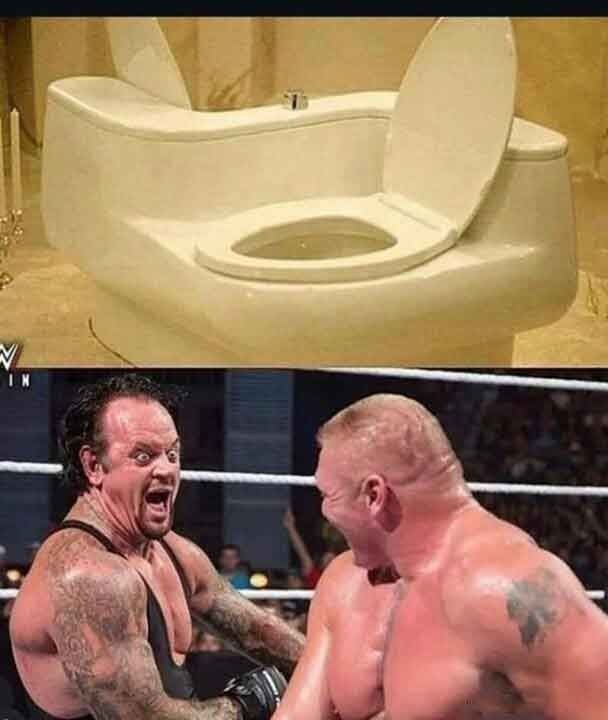 Мем: сверху унитаз, снизу бойцы в схватке