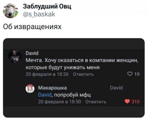 David: Мечта. Хочу оказаться в компании женщин, которые будут унижать меня