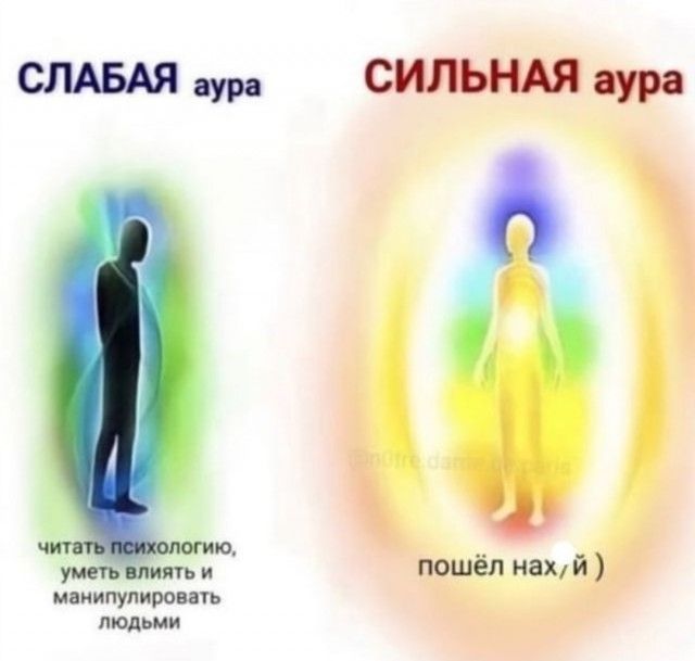 СЛАБАЯ аура\nСИЛЬНАЯ аура\nчитать психологию, уметь влиять и манипулировать людьми\nпошёл нах-й)