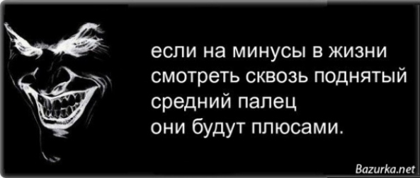 если на минусы в жизни смотреть сквозь поднятый средний палец они будут плюсами Вашгіоалм