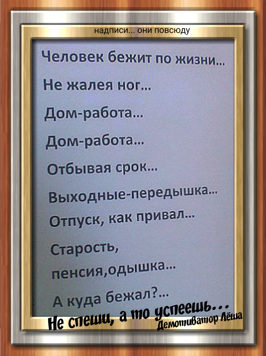 надписи они повсюду Человек бежит по жизни Не жалея ног домработа домработа  бывая срок В дные передышка - выпуск №235196