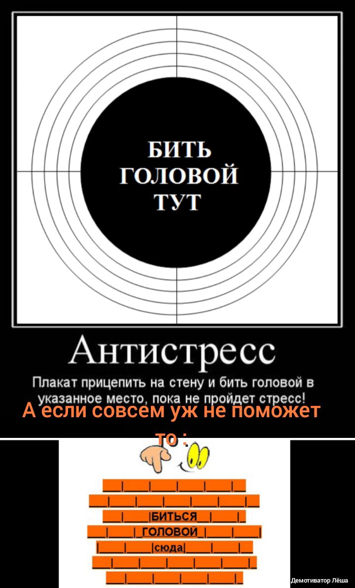 БИТЬ головой Антистресс Плакат прицепить на стену и бить головой в указанное место пока не пройдет стресс шмшиваюр Леша