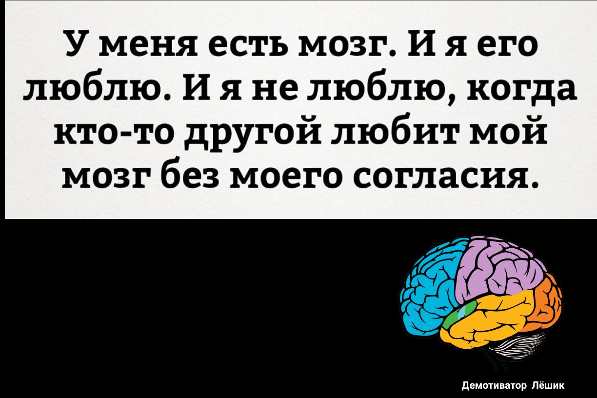 У меня есть мозг И я его люблю И я не люблю когда кто то другой любит мой мозг без моего согласия