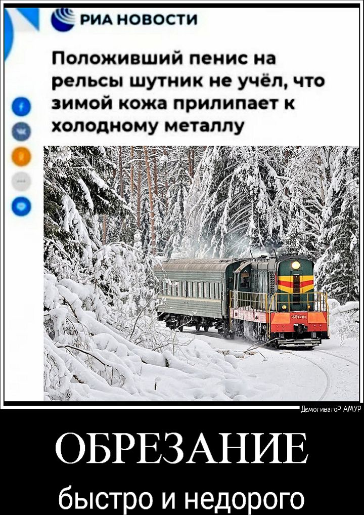 РИА новости Положивший пенис на рельсы шутник не учёл что зимой кожа прилипает холодному металлу дтитиватид АМУР ОБРЕЗАНИЕ бысто и недо ого