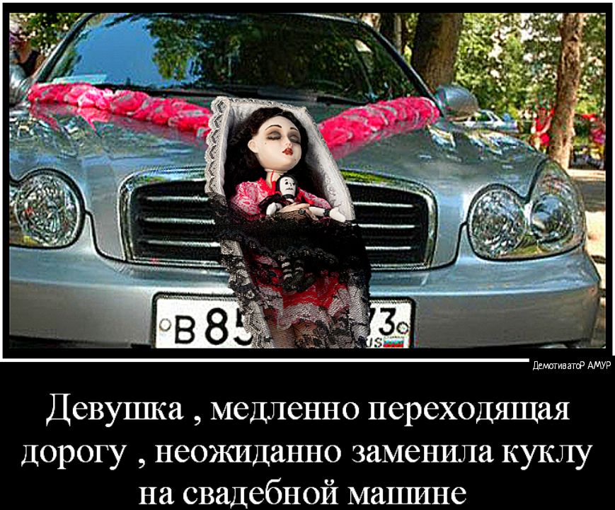 Диютивнгб АМУР Девушка медленно переходящая дорогу неожиданно заменила куклу на свадебной машине