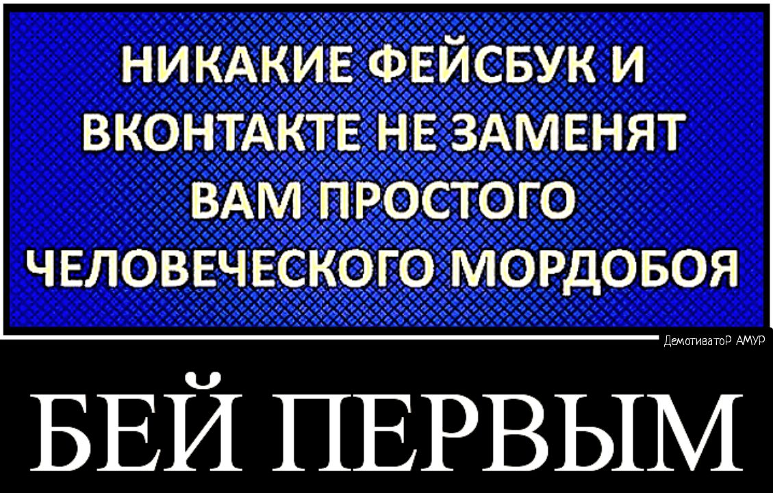 НИКАКИЕ ФЕЙСБУК И ВКОНТАКТЕ НЕ ЗАМЕНЯТ ВАМ ПРОСТОГО ЧЕЛОВЕЧЕСКОГО МОРДОБОЯ БЕЙ ПЕРВЫМУР