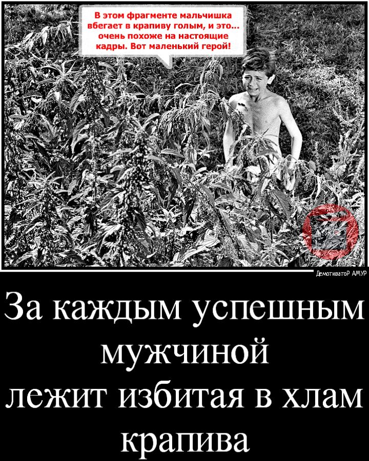 и шин фрагменте мальчишка вбегает в крапиву голым и это очень похоже на ишоящие кадры Вот маленький герой За каждым успешным МУЖЧИНОЙ лежит избитая В хлам крагшва