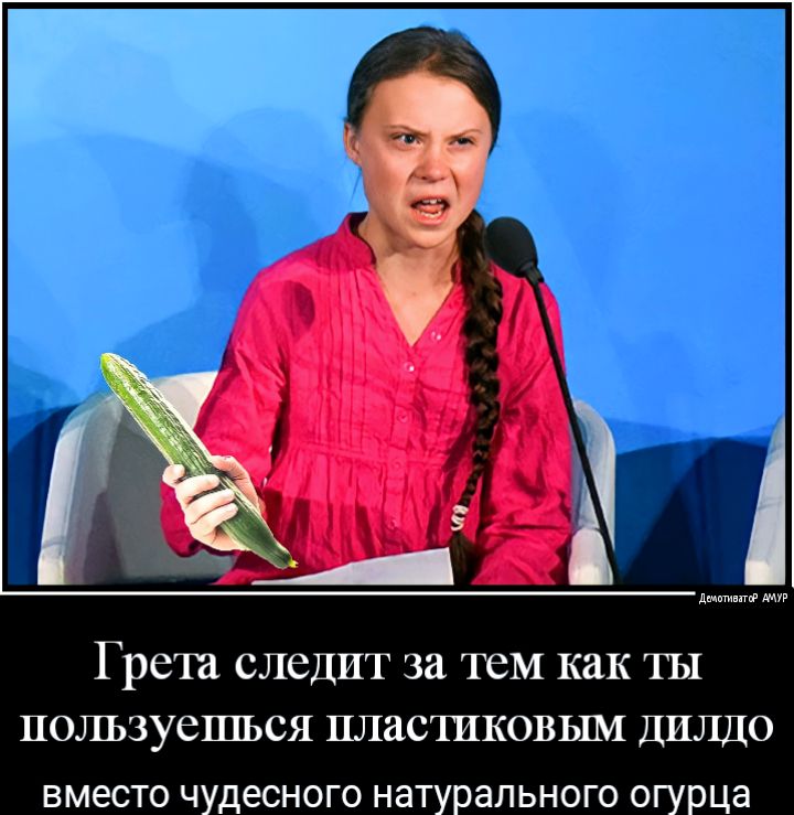 дщтиигпд Грета СЛЕЗДИТ за ТСМ как ТЫ ПОЛЬЗУСШЬСЯ ПЛЗСТИКОВЫМ ДИЛДО вместо ЧУДЭСНОГО натурального огурца
