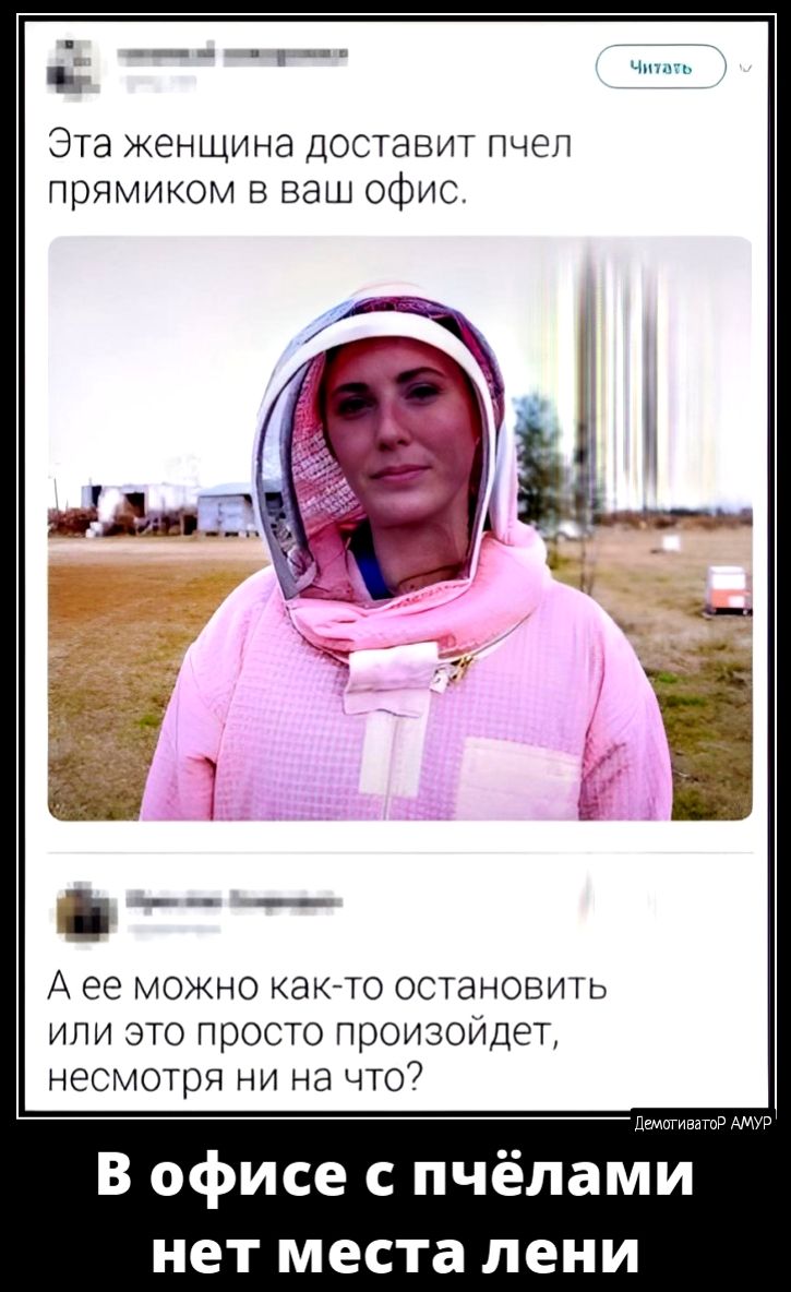 п Эта женщина доставит пчэп прямиком в ваш ОФИС А ее можно както остановить или это просто произойдет несмотря ни на что В офисе пчёлами нет места лени