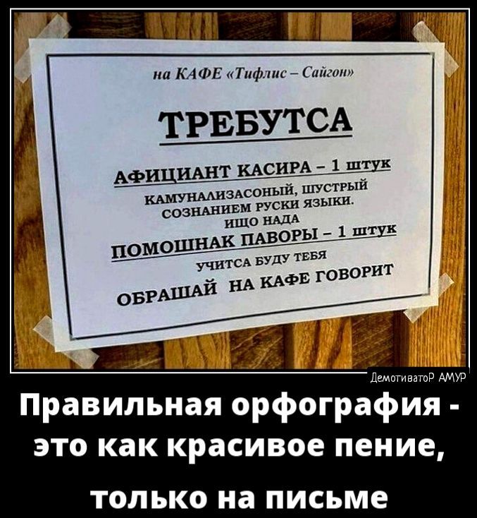 на КАФЕ тт _ щ АФИЦИАНТ книгадид здсоныи пистгый щими руски языки сов ища нии пмм дм Правильная орфография это как красивое пение ТОЛЬКО на письме