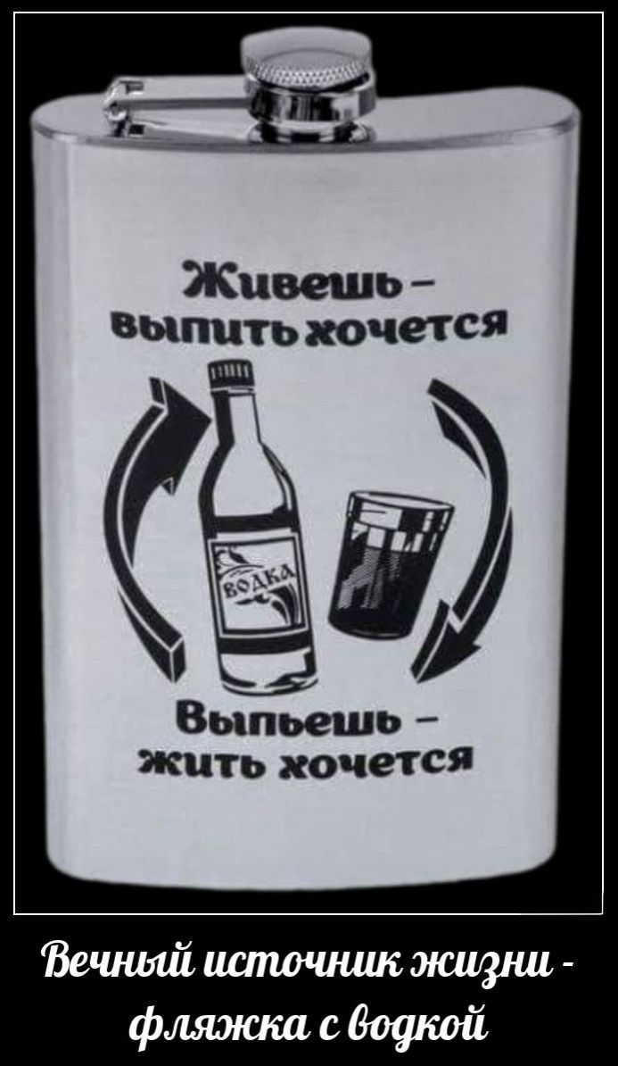 Живешь - выпить хочется. Вышепить - жить хочется. Вечный источник жизни - фляжка с водкой.