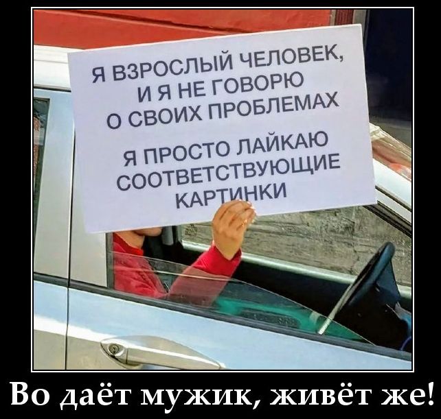 Я ВЗРОСЛЫЙ ЧЕЛОВЕК, И Я НЕ ГОВОРЮ О СВОИХ ПРОБЛЕМАХ
Я ПРОСТО ЛАЙКНУ СООТВЕТСТВУЮЩИЕ КАРТИНКИ
Во даёт мужик, живёт же!