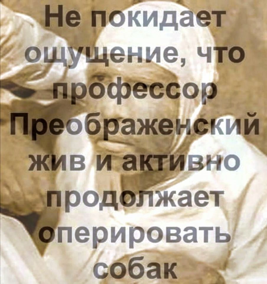 Не покидает ощущение, что профессор Преображенский жив и активно продолжает оперировать собак.