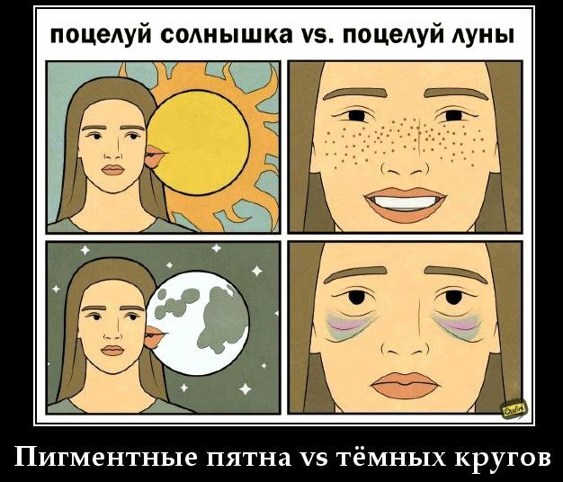 поцелуй солнышка vs. поцелуй луны
Пигментные пятна vs тёмных кругов