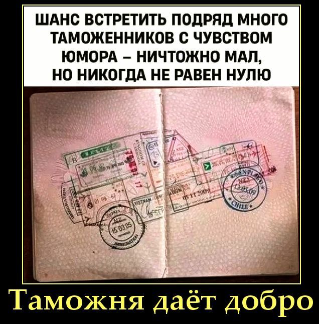Шанс встретить подряд много таможенников с чувством юмора — ничтожно мал, но никогда не равен нулю. Таможня даёт добро