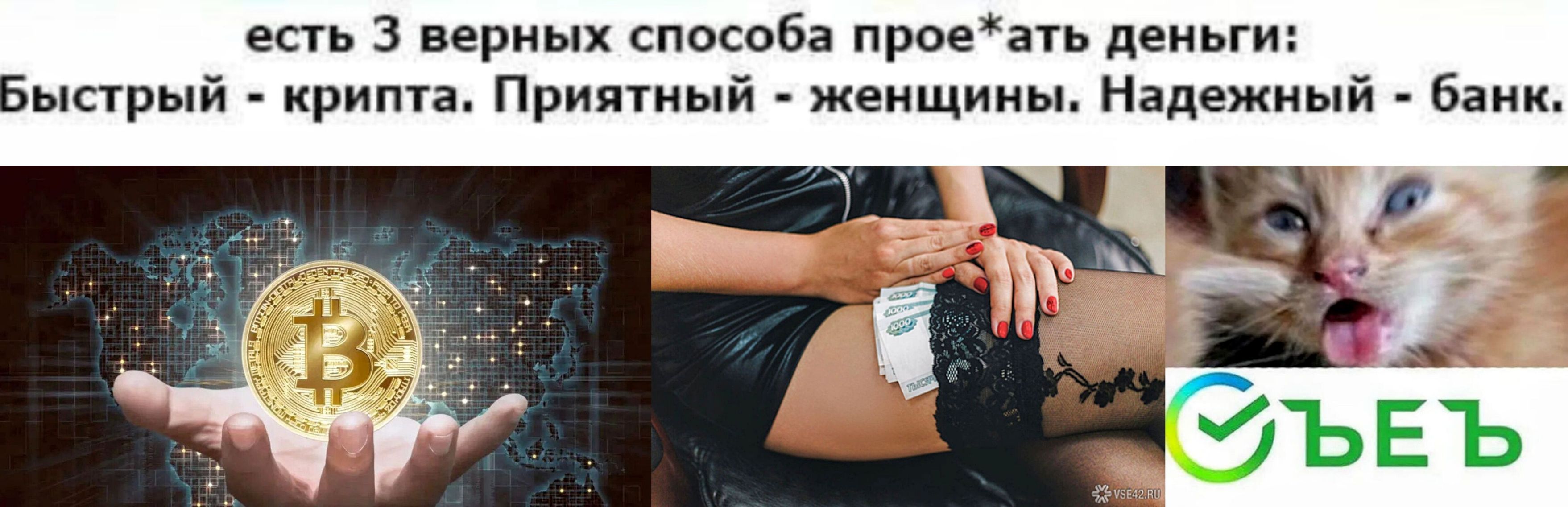 есть 3 верных способы про*ать деньги: Быстрый - крипта. Приятный - женщины. Надежный - банк.