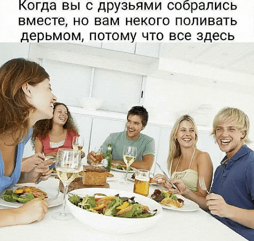Когда вы с друзьями собрались вместе, но вам некому поливать дерьмом, потому что все здесь