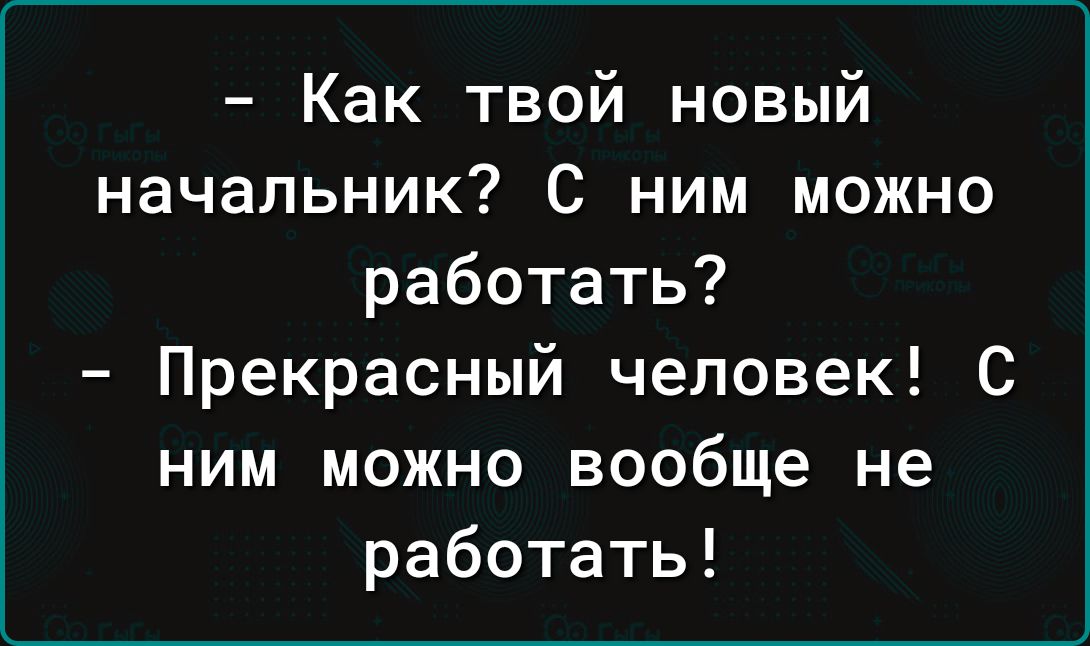 Как твой новый начальник С ним можно работать Прекрасный человек С ним можно вообще не работать