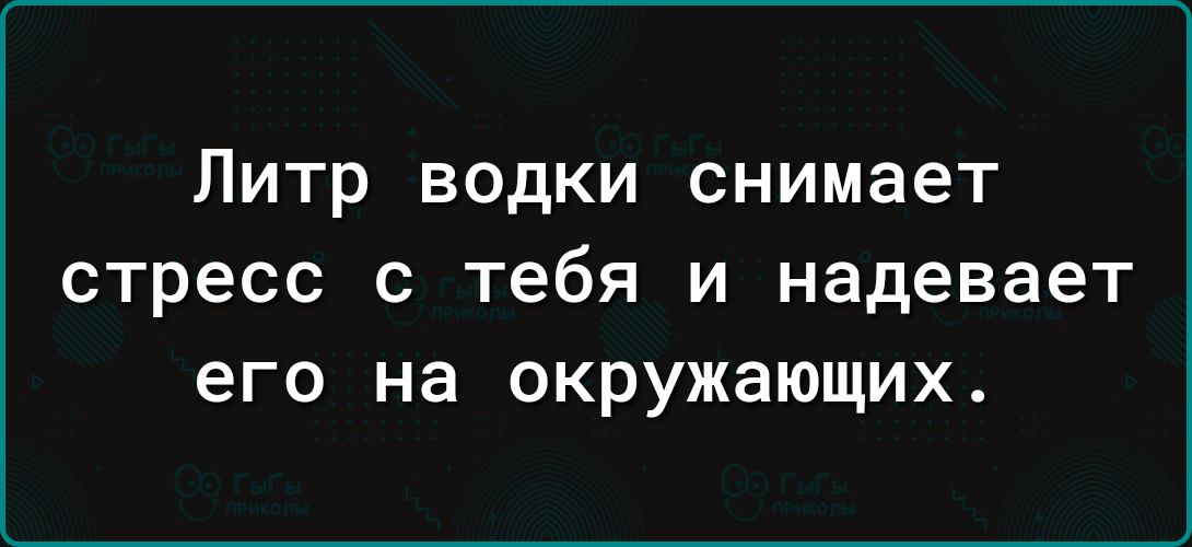 ЛИТр ВОДКИ снимает стресс с тебя и надевает его на окружающих
