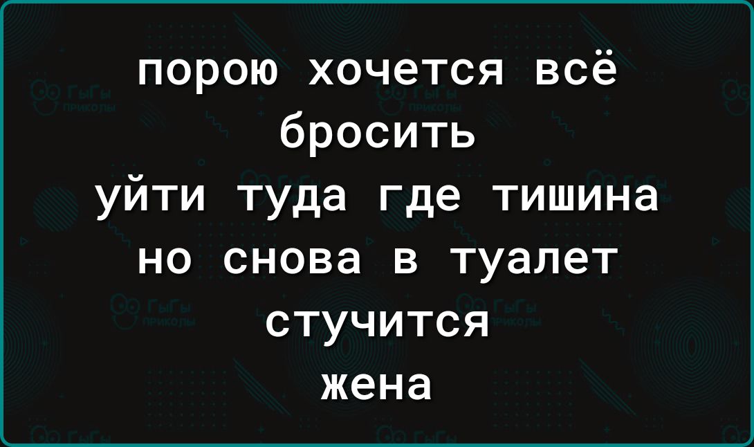 порою хочется всё бросить уйти туда где тишина но снова В ТУВЛЕТ СТУЧИТСЯ жена