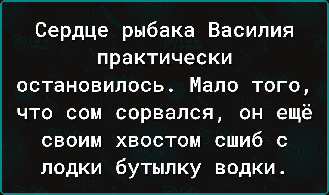 Сердце рыбака Василия практически остановилось Мало того что сом сорвался он ещё своим хвостом сшиб с лодки бутылку водки