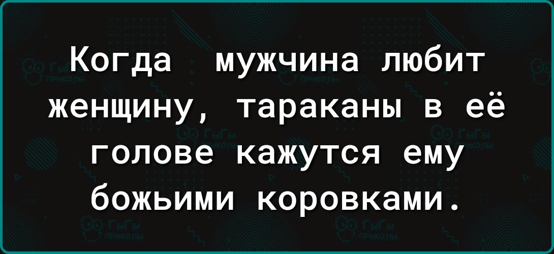 Когда мужчина любит женщину тараканы в её голове кажутся ему божьими коровками