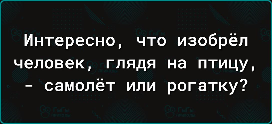 Интересно что изобрёл человек глядя на птицу самолёт или рогатку