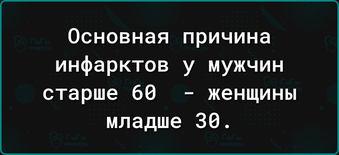 Основная причина инфарктов у мужчин старше 60 женщины младше 38