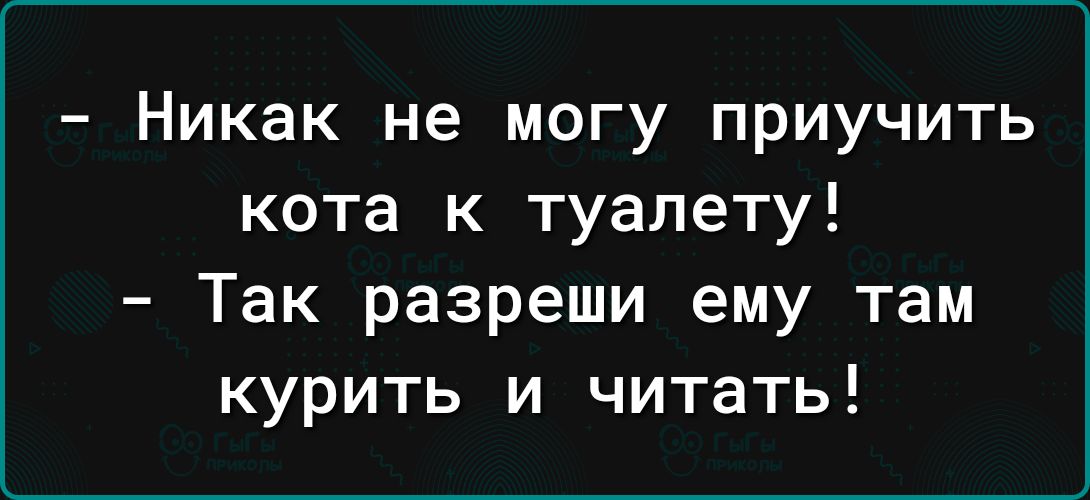 Никак не могу приучить кота к туалету Так разреши ему там курить и читать