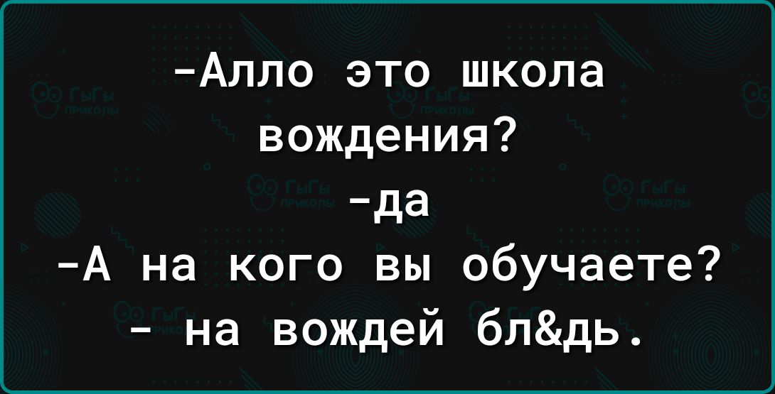 Алло это школа вождения да А на кого вы обучаете на вождей блдь