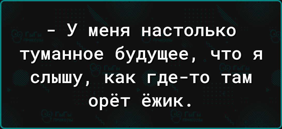 У меня настолько туманное будущее что я слышу как где то там орёт ёжик