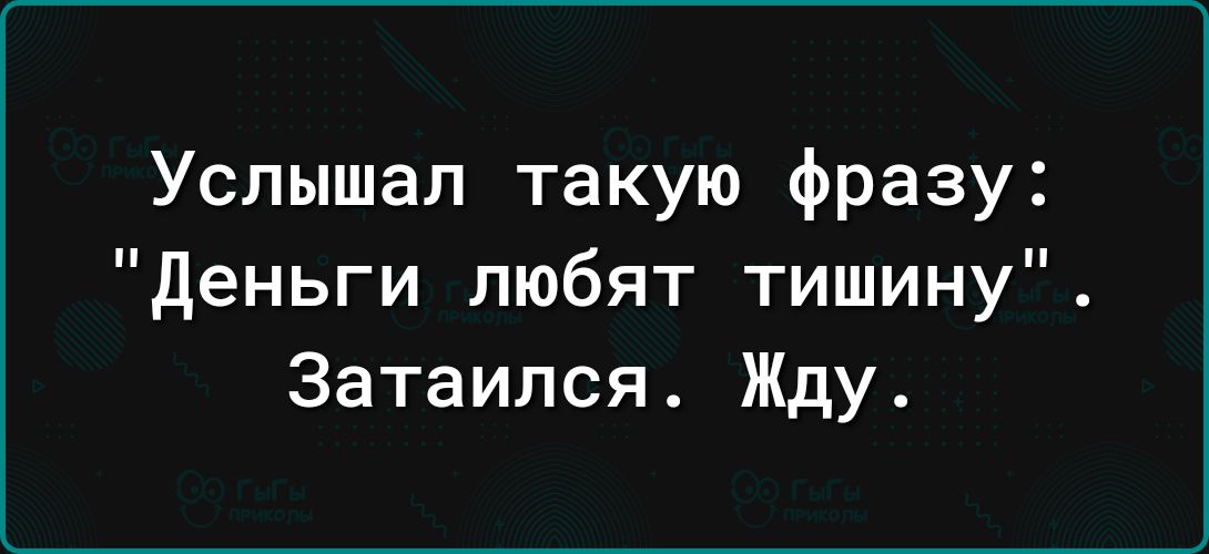 Услышал такую фразу деньги любят тишину Затаился Жду