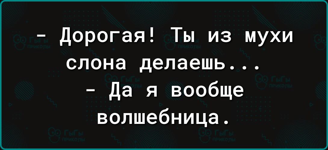 дорогая Ты из мухи слона делаешь Да я вообще волшебница