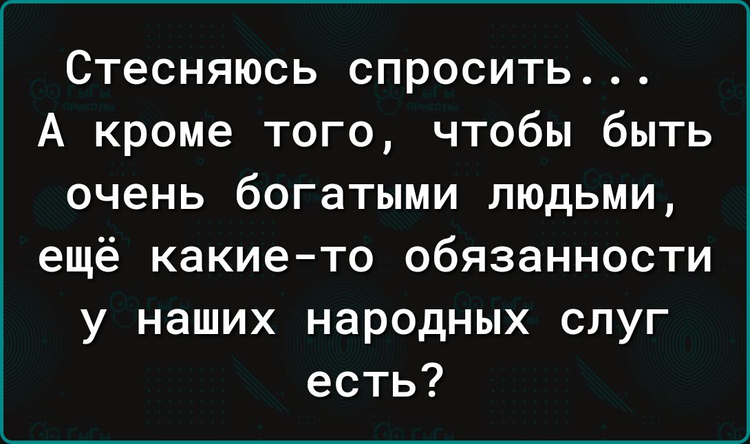 Стесняюсь спросить А кроме того чтобы быть очень богатыми людьми ещё какие то обязанности у наших народных слуг есть