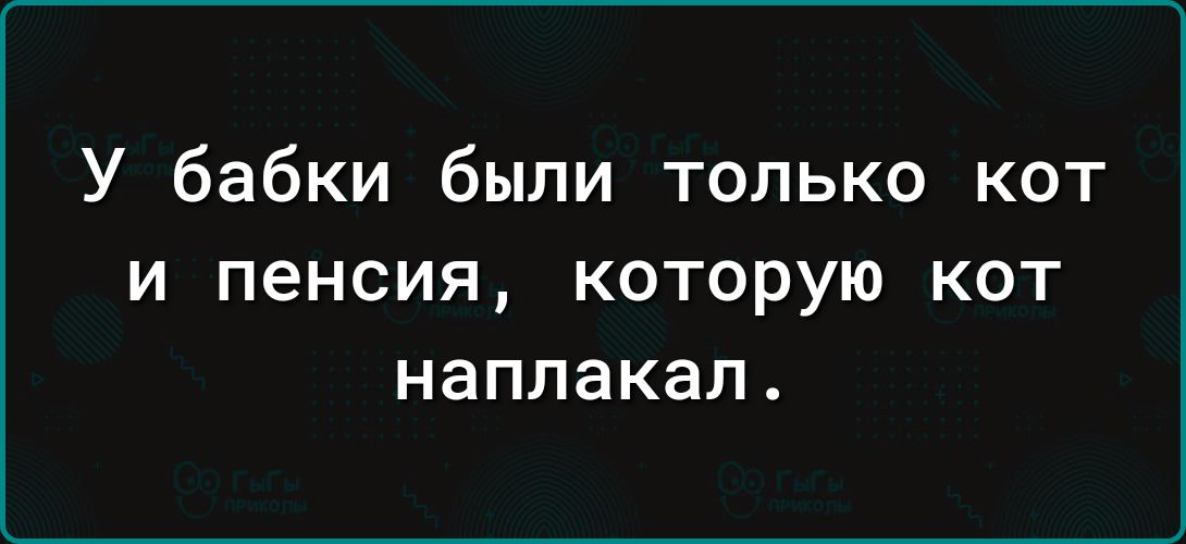 У бабки были только кот и пенсия которую кот наплакал