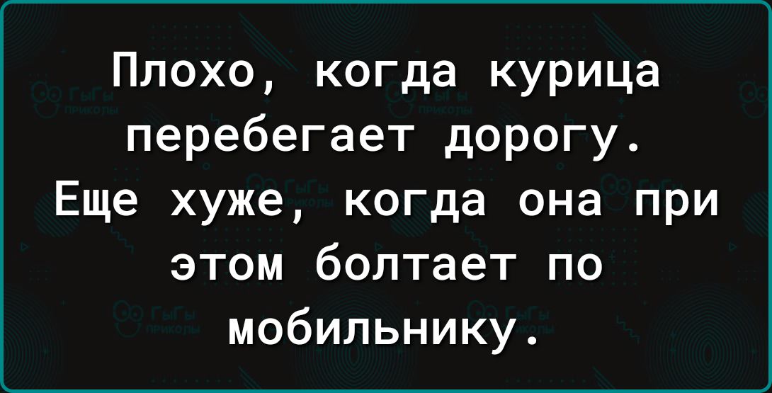 Плохо когда курица перебегает дорогу Еще хуже когда она при этом болтает по мобильнику