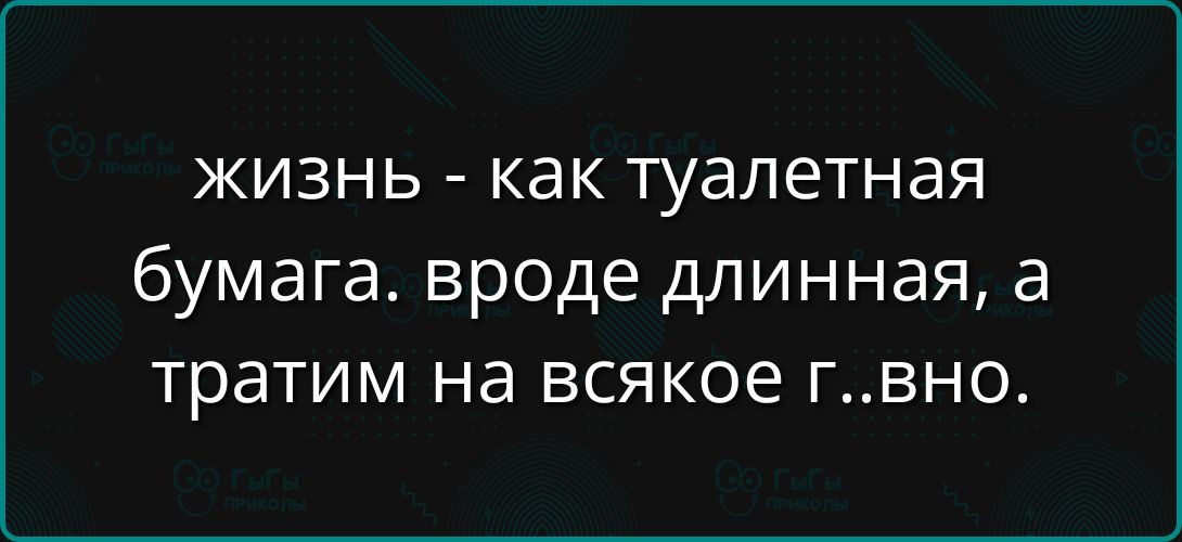 жизнь - как туалетная бумага. вроде длинная, а тратим на всякое г..но.