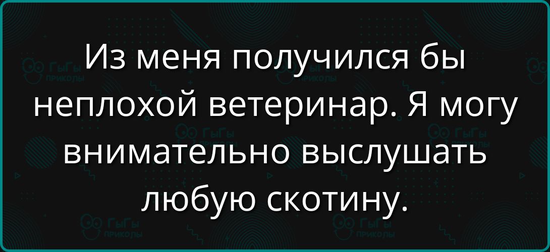 Из меня получился бы неплохой ветеринар. Я могу внимательно выслушать любую скотину.