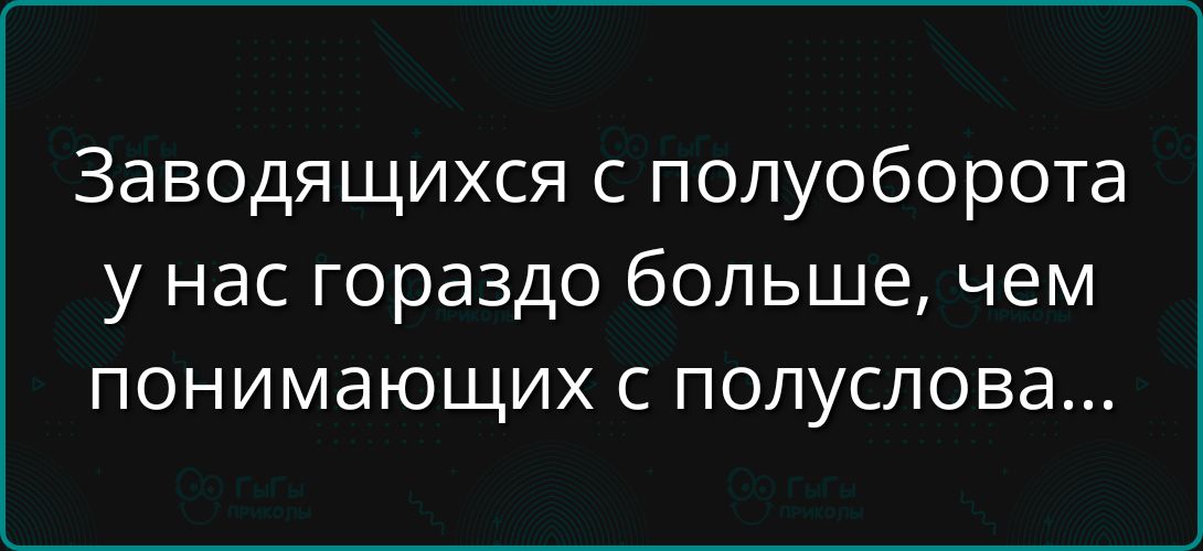 Заводящихся с полуборота у нас гораздо больше, чем понимающих с полуслова...