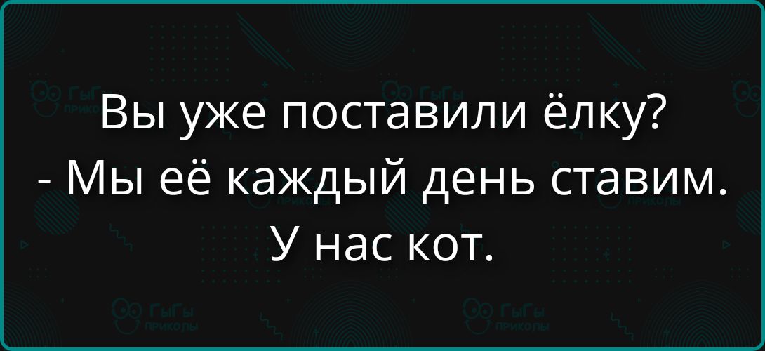 Вы уже поставили ёлку? - Мы её каждый день ставим. У нас кот.