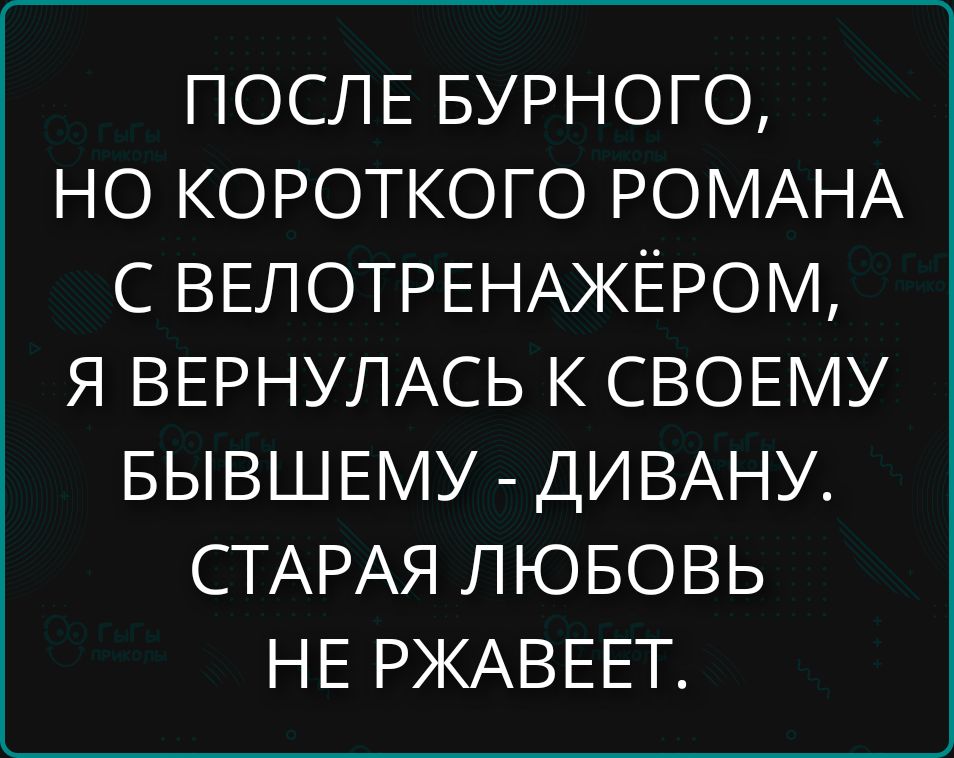 ПОСЛЕ БУРНОГО, НО КОРОТКОГО РОМАНА С ВЕЛОТРЕНАЖЕРОМ, Я ВЕРНУЛАСЬ К СВОЕМУ БЫВШЕМУ - ДИВАНУ. СТАРАЯ ЛЮБОВЬ НЕ РЖАВЕТ.