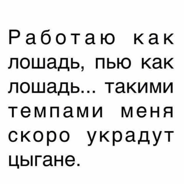 Работаю как лошадьпью как лошадьтакими темпами меня скоро украдут цьпане