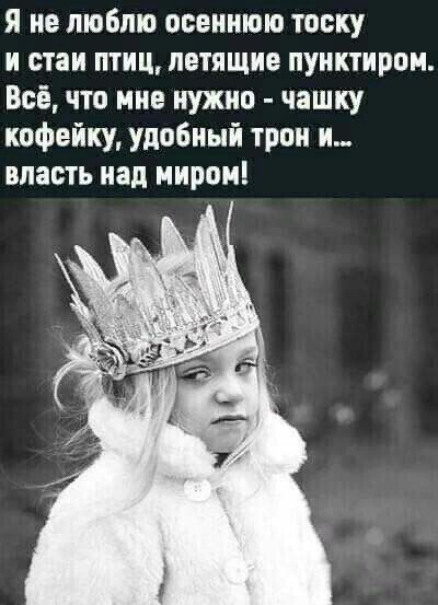 я не люблю осеннюю тоску и стаи птиц летящие пунктиром Всё что мне нужно чашку кофейну удобный трон и власть над миром