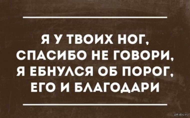 Я У ТВОИХ НОГ СПАСИБО НЕ ГОВОРИ Я ЕБНУЛСЯ ОБ ПОРОГ ЕГО И БЛАГОДАРИ